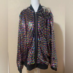 Abercrombie & Fitch Sequin Bomber Coat Jacket Rainbow size XL/XXL